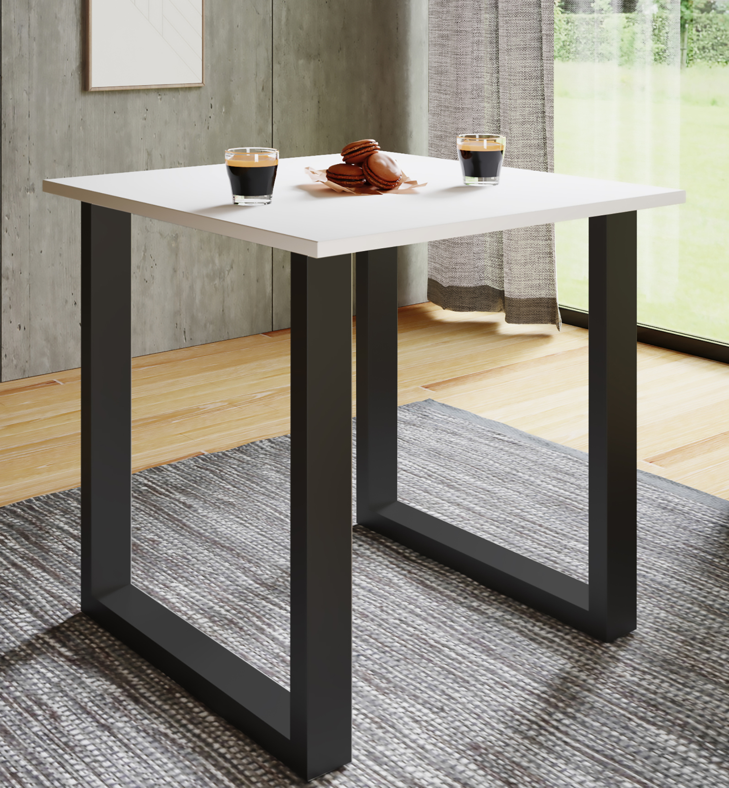 Esstisch XONA - weiß - schwarzes U-Fußgestell - 80x50 cm