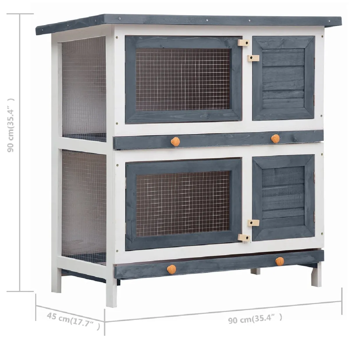 vidaXL Clapier Bois Gris 4 Portes