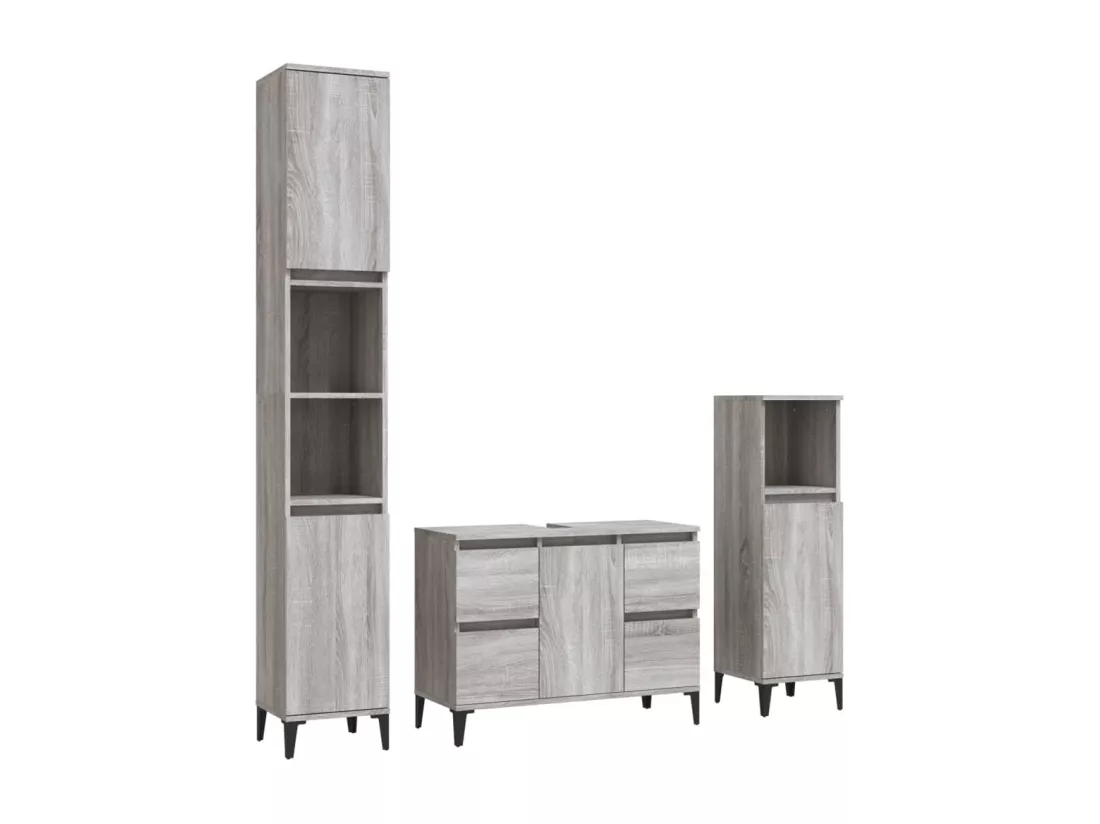 Ensemble de meubles de salle de bain 3 pcs Sonoma gris