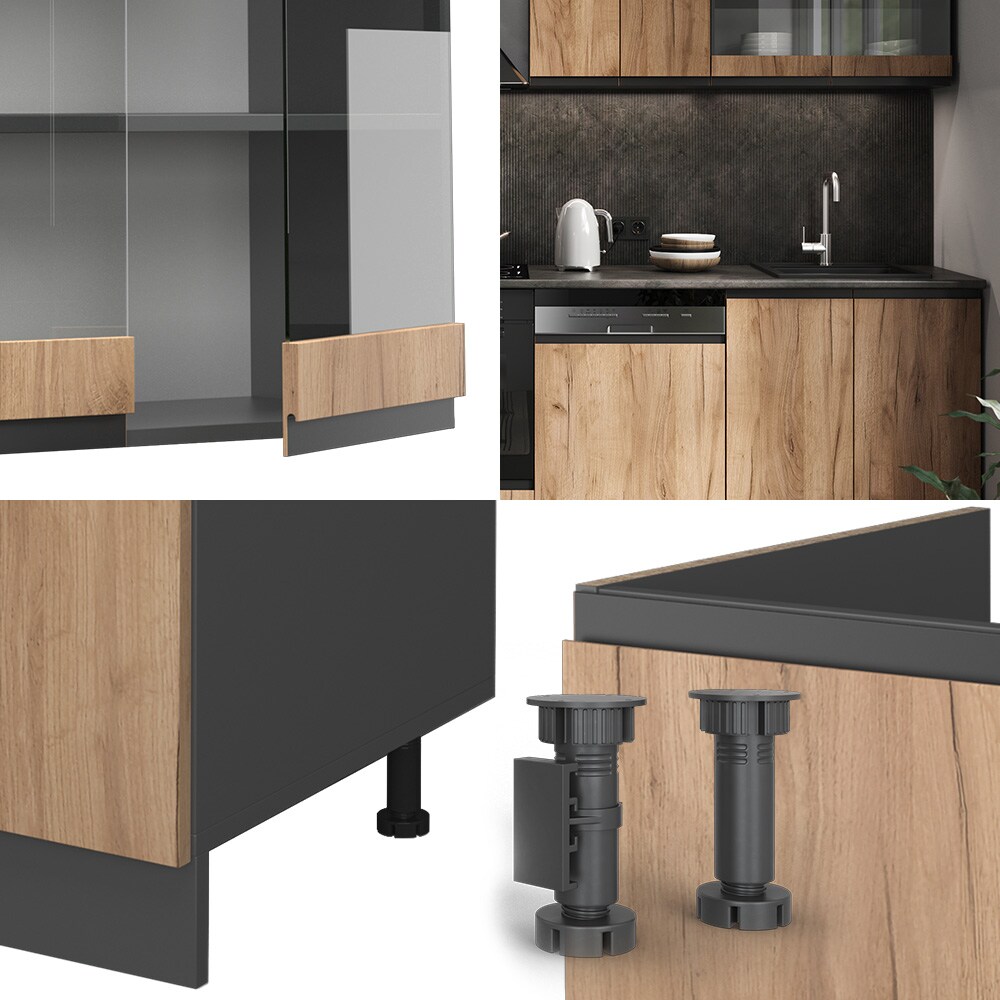 Vicco Küchenzeile Küchenblock Einbauküche R-Line J-Shape Anthrazit Eiche 300 cm modern Küchenschränke Küchenmöbel