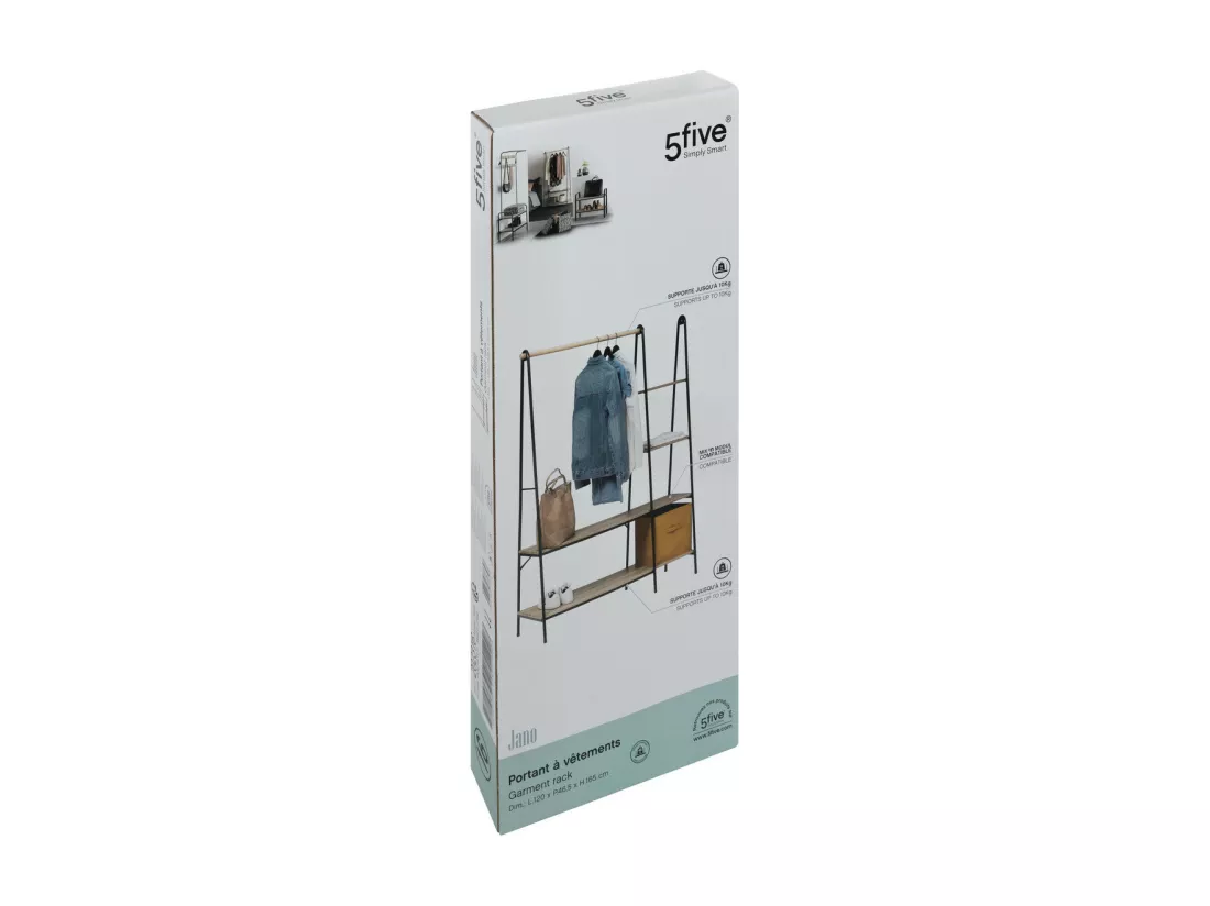 Penderie Portant à vêtements avec étagères en bois et métal H 165 cm