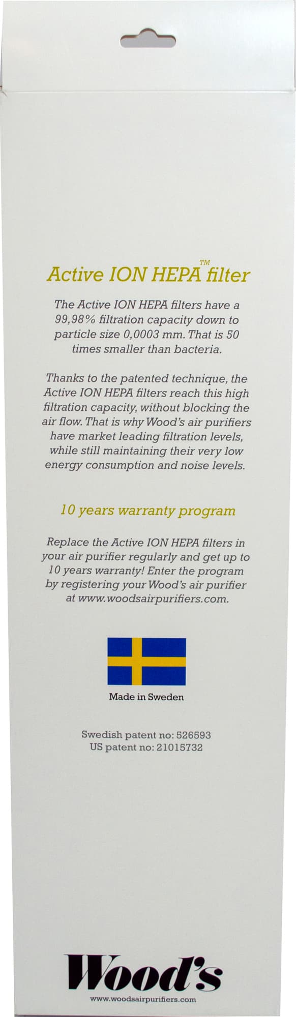 Woods Active ION HEPA filtre til luftrenser WHE901 (2-pk)