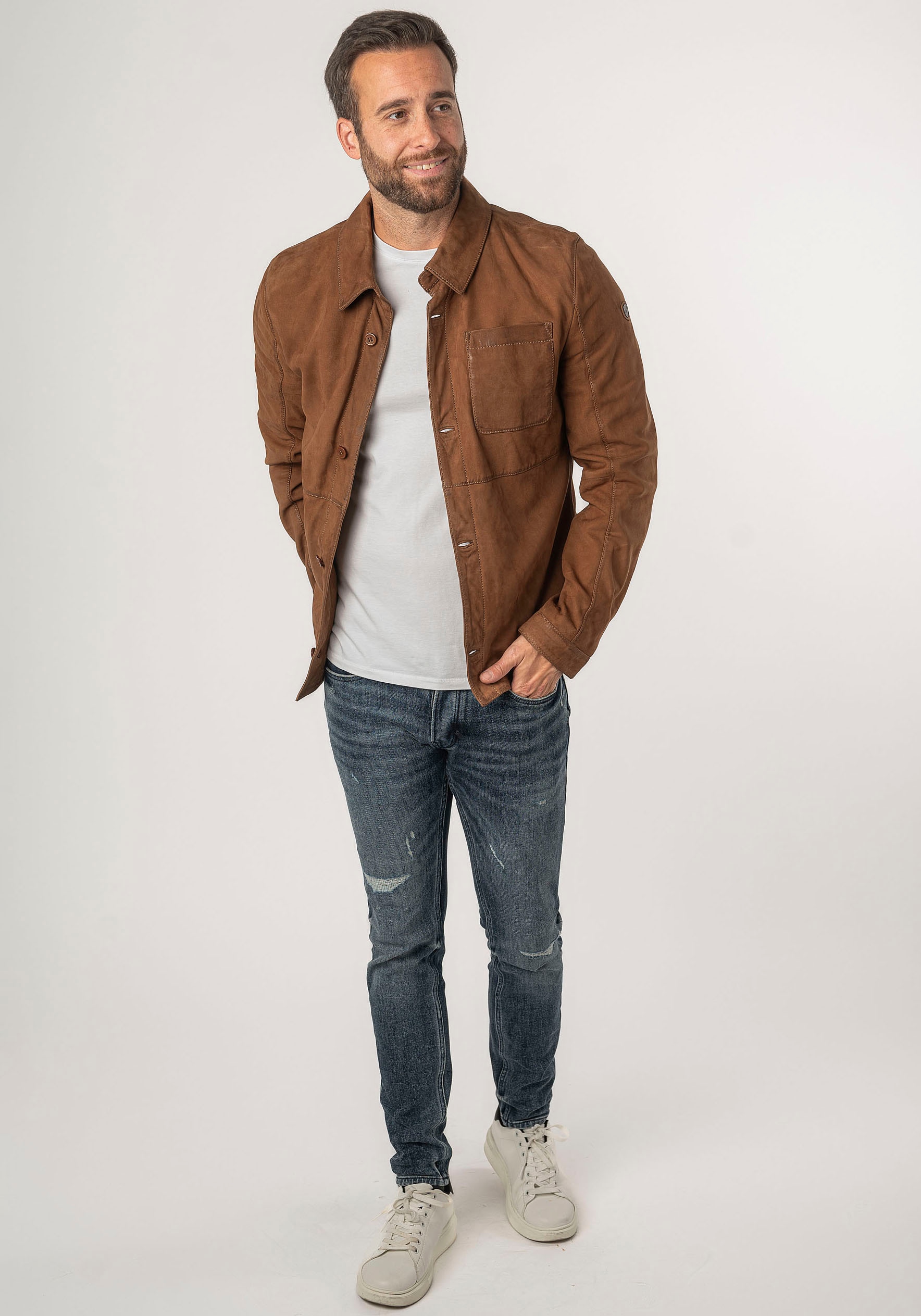Mauritius Lederjacke »MMJemmo« mit Hemdblusenkragen, Knopfleiste