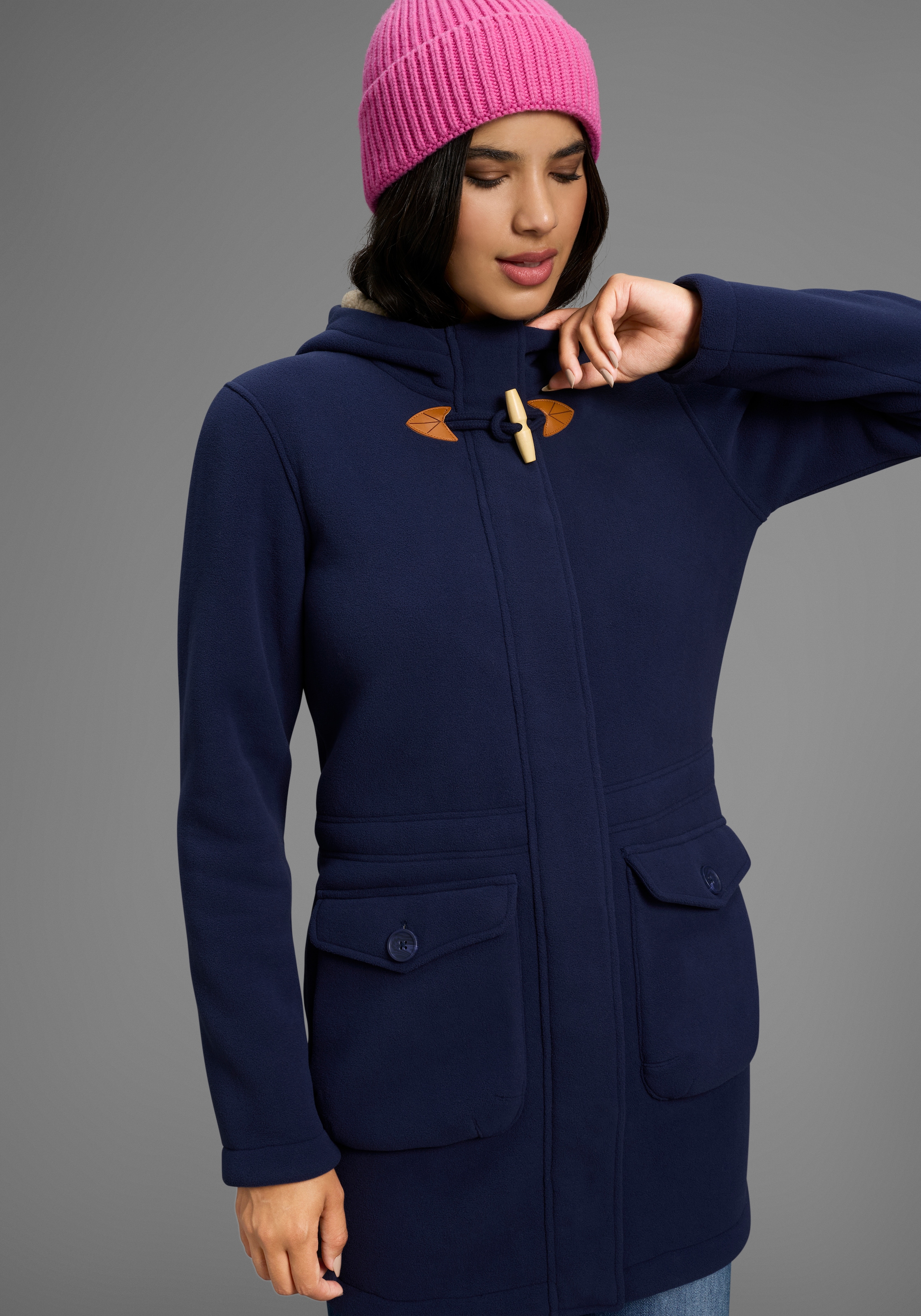 Polarino Fleecejacke mit Kapuze Fleece Jacke, innen mit Sherpa Fleece, Teddy Fell Imitat