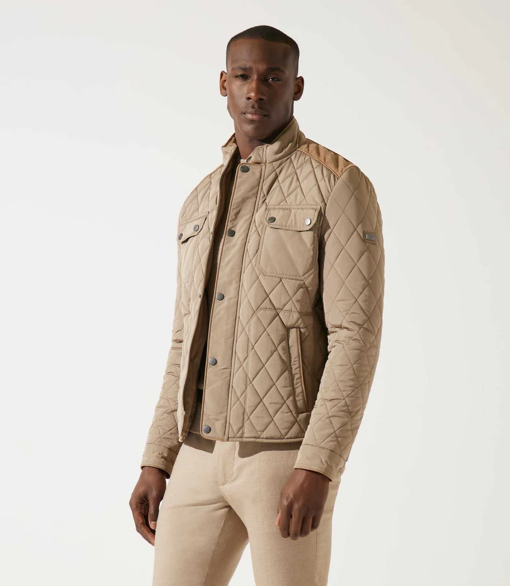 Blouson surchemise à col montant matelasse taupe MACEOBT