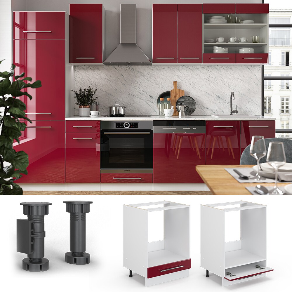 VICCO Herdumbauschrank 60 cm Bordeaux Hochglanz Küchenschrank Hängeschrank Küchenzeile Fame-Line