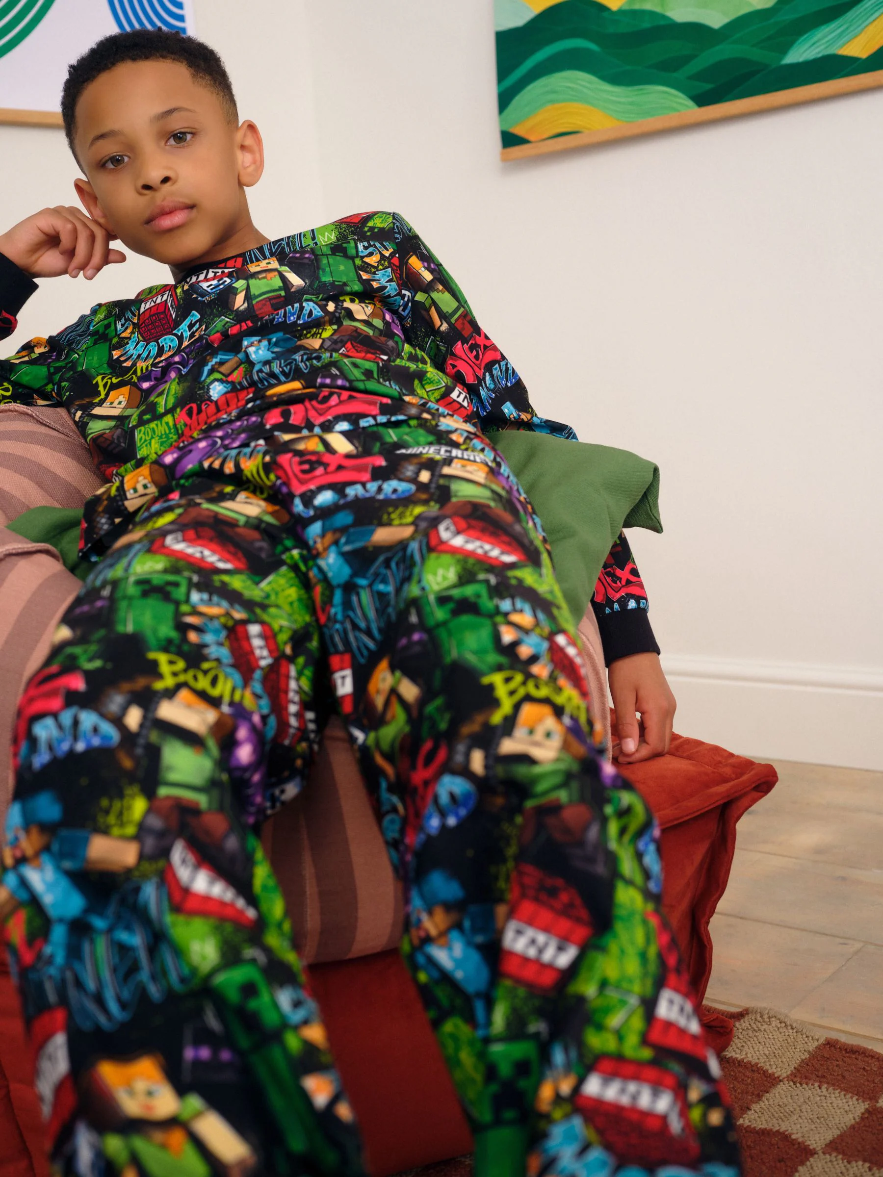 Black/Green/Red/Yellow Minecraft - Single Cosy Fleece License Pyjamas (5-16yrs)