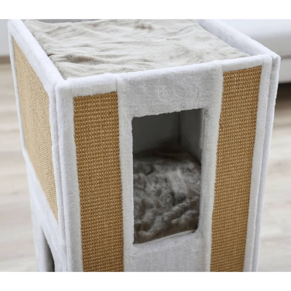 Baril de grattage pour chats galina 40x40x78 cm blanc et marron
