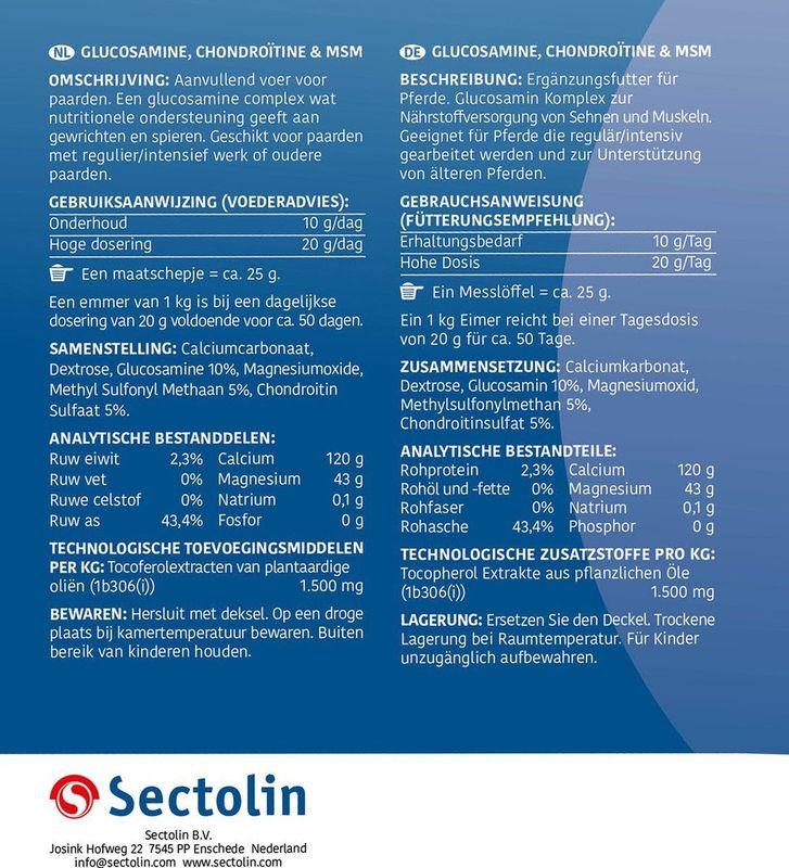 Sectolin - Glucosamine - Chondroïtine & MSM Poeder - Gewrichtssupplement - Paarden