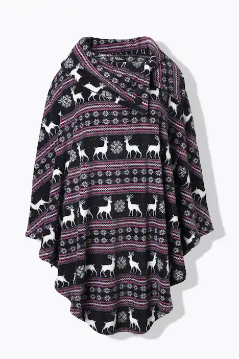 Homewear-Poncho, breiter Kragen, kuschelweicher Plüsch, schwarz