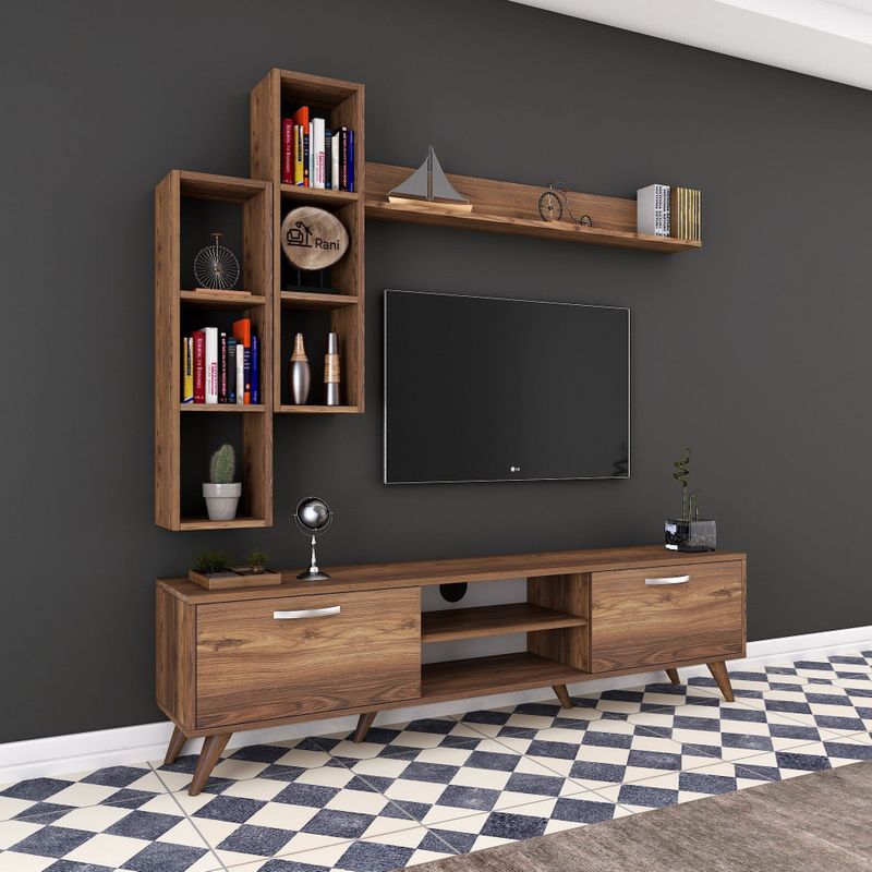 M16 - TV-meubel - Walnoot - 100% Melamine - 180 cm - 49 cm Hoogte - 35 cm Diepte