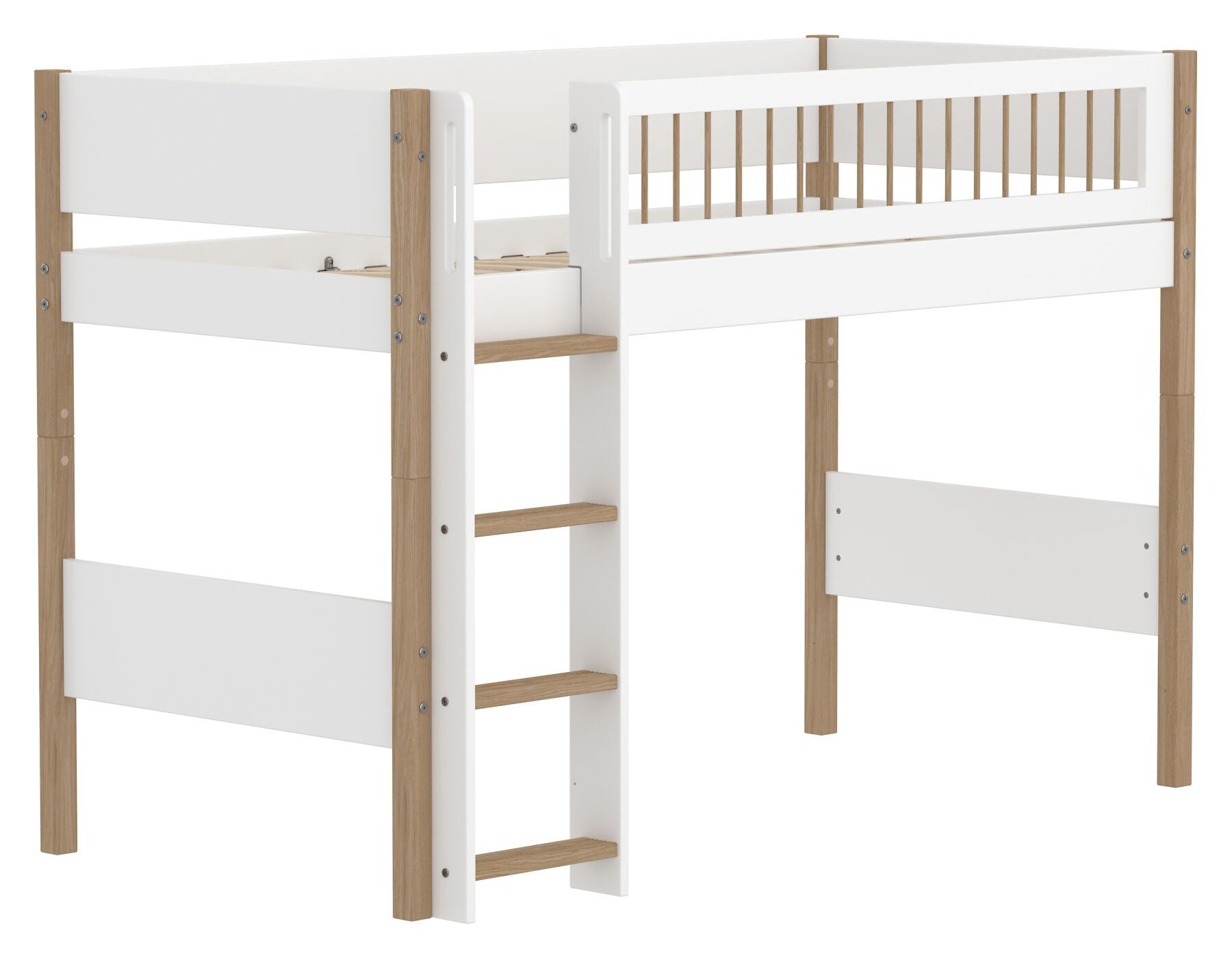 Flexa NOR Leiter gerade Mittelhochbett - Weiss / Eiche / B: 109.0 cm x T: 208.0 cm x H: 143.0 cm