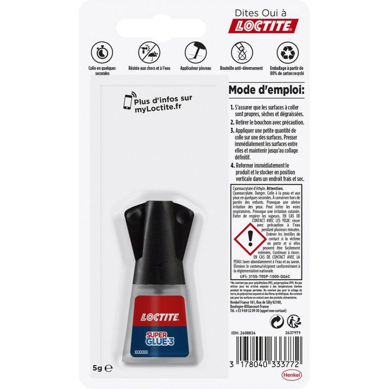 Colle Super glue3 pinceau Loctite - Flacon de 5 g