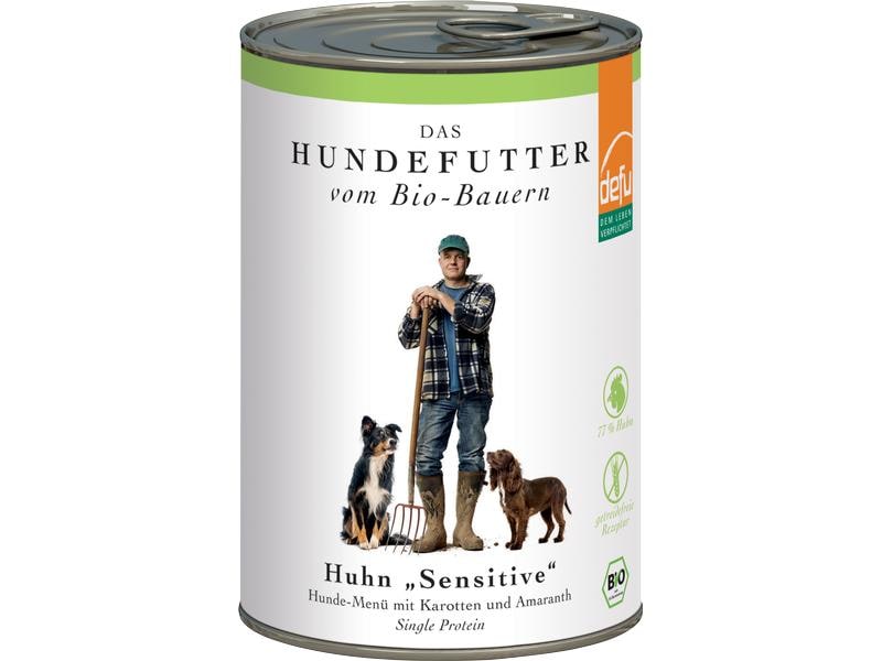 defu Nassfutter Menü Sensitiv Bio Huhn, 410 g Alleinfuttermittel für ausgewachsene Hunde