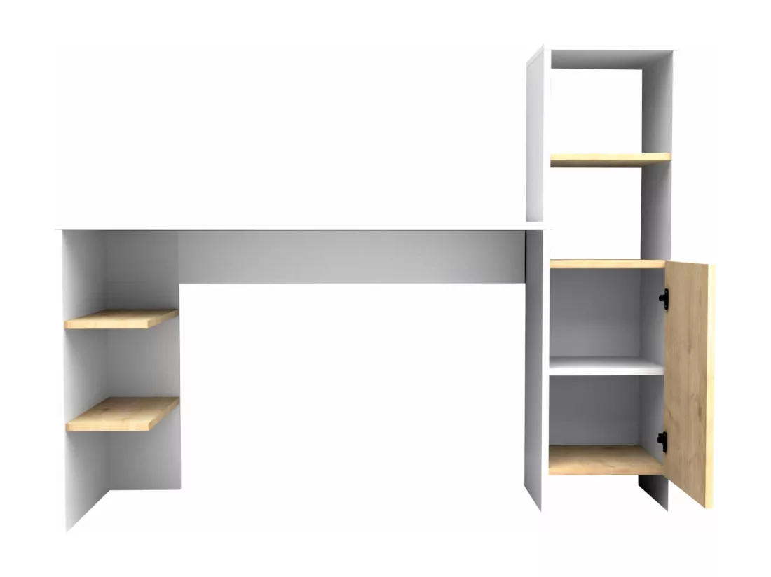 Bureau avec rangements - Coloris : Blanc et naturel - NAROCI