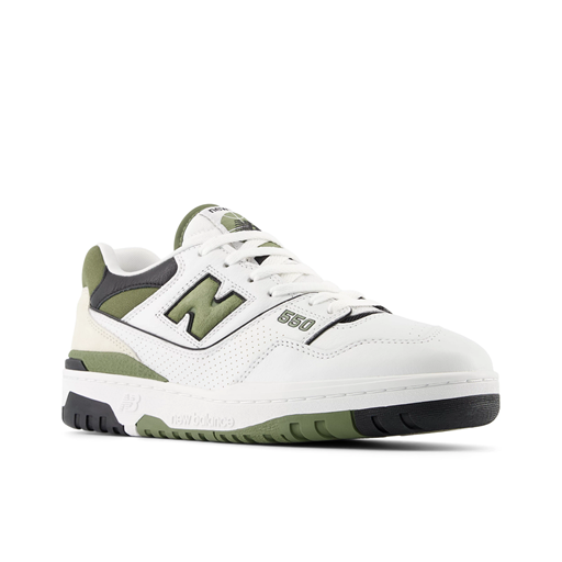 New Balance 550 Sneakers, White/Dark Olivine/Black, 45