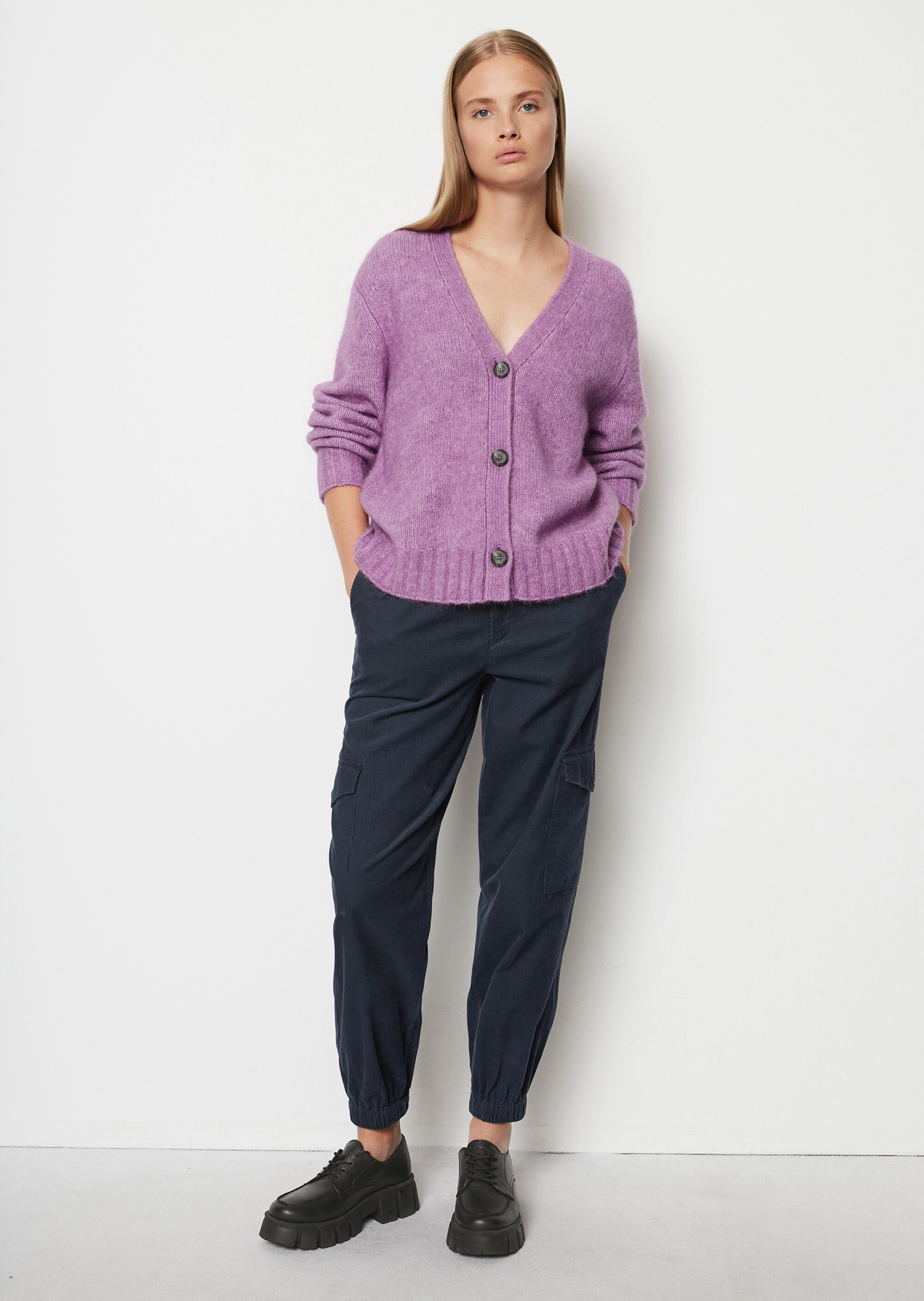 V-Neck-Cardigan relaxedaus kuscheligem Schurwolle-Mohair-Mix