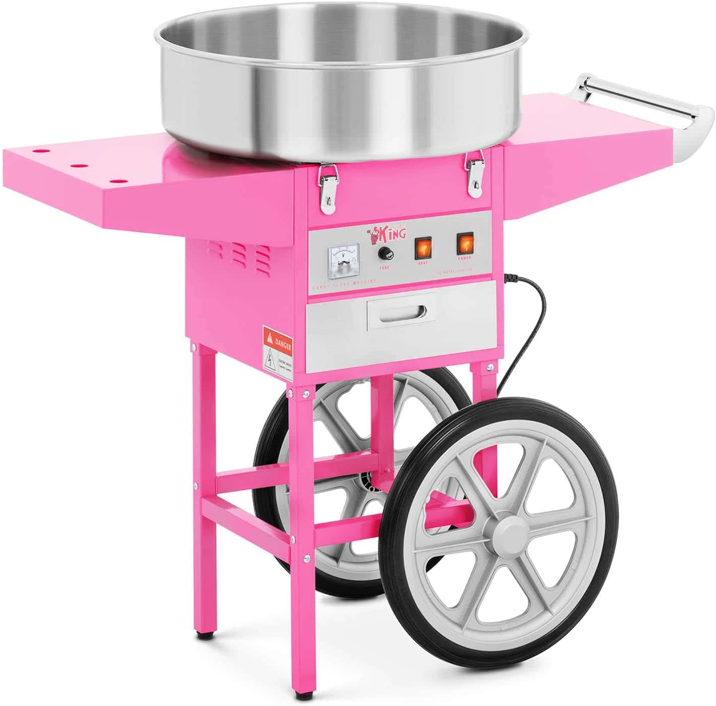 Royal Catering RCZC-1200-W Zuckerwattemaschine mit Wagen Cotton Candy Machine (Ø 52 cm, 1.200 W, 1 Einheit / 60 s, inkl. Zubehör) Pink