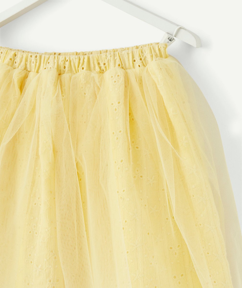 JUPE FILLE JAUNE AVEC BRODERIES ET TULLE