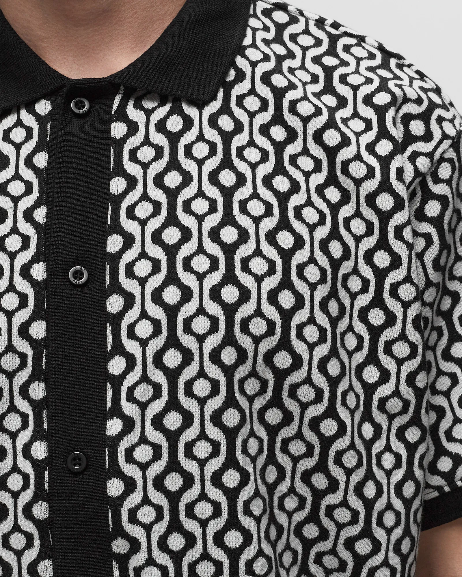 Obey Testament button front polo ss