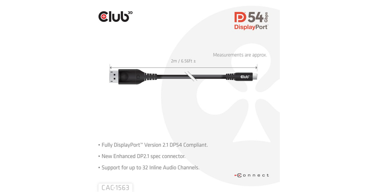 Club 3DUSB-C naar DisplayPort 2.1 DP54 Bi-Directioneel kabel, 8K120Hz 2m  (Zwart)