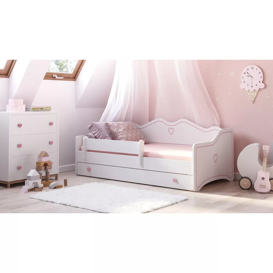 Kids Collective Kinderbett 80x160 | 80x180 Mädchen mit Matratze Rausfallschutz & Schublade pink mit Matratze