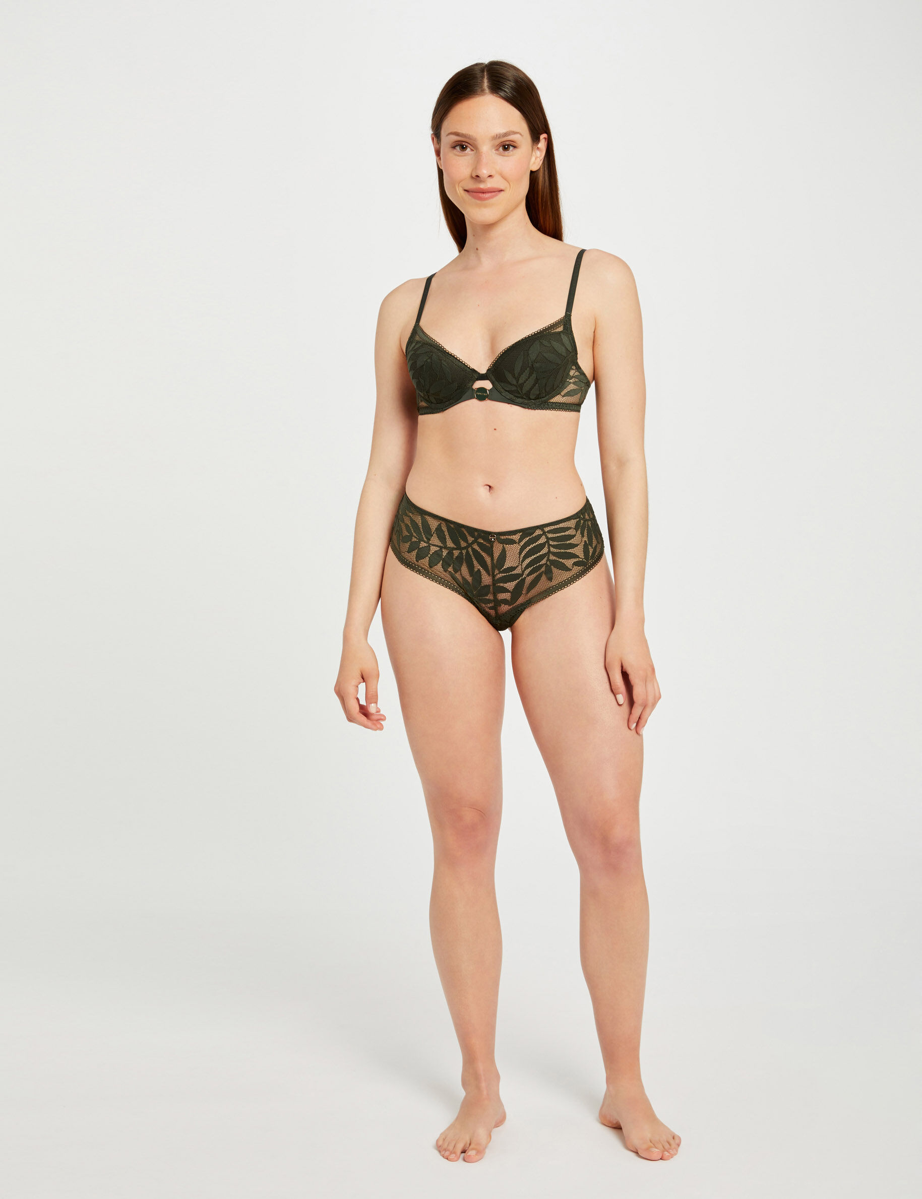 Shorty en dentelle vert kaki femme - vert_kaki