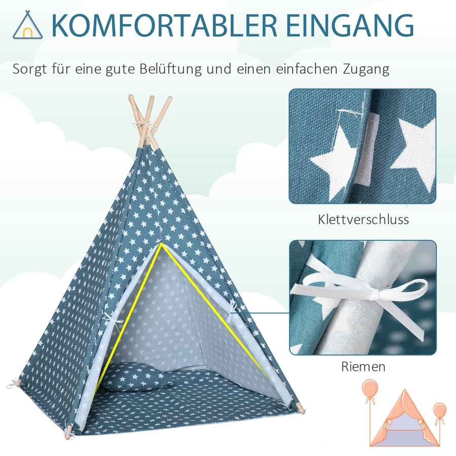 HOMCOM Spielzelt mit einer Bodenmatte und einem Kissen blau