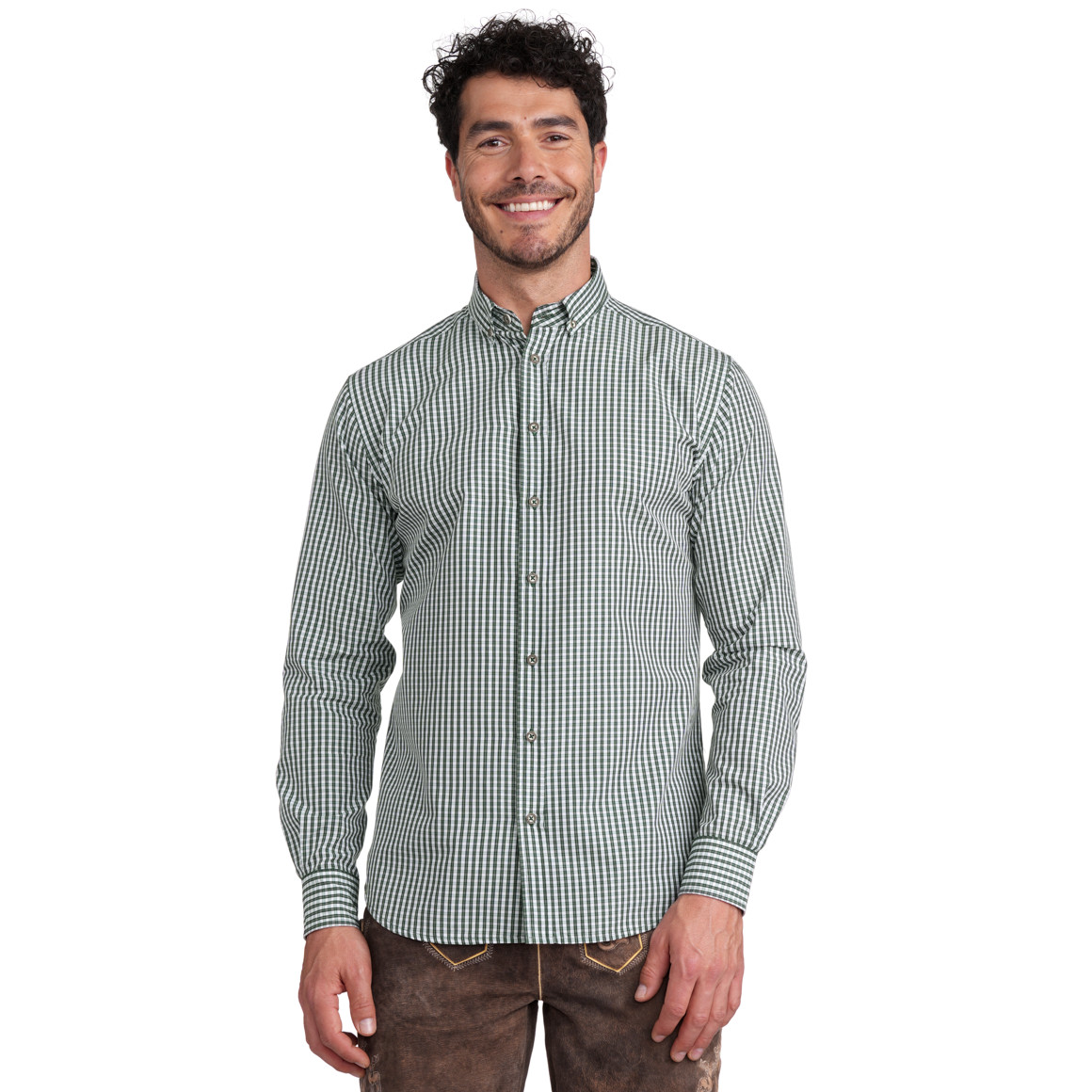 Herren Hemd mit feinem Karo-Muster dunkelgrün / weiss