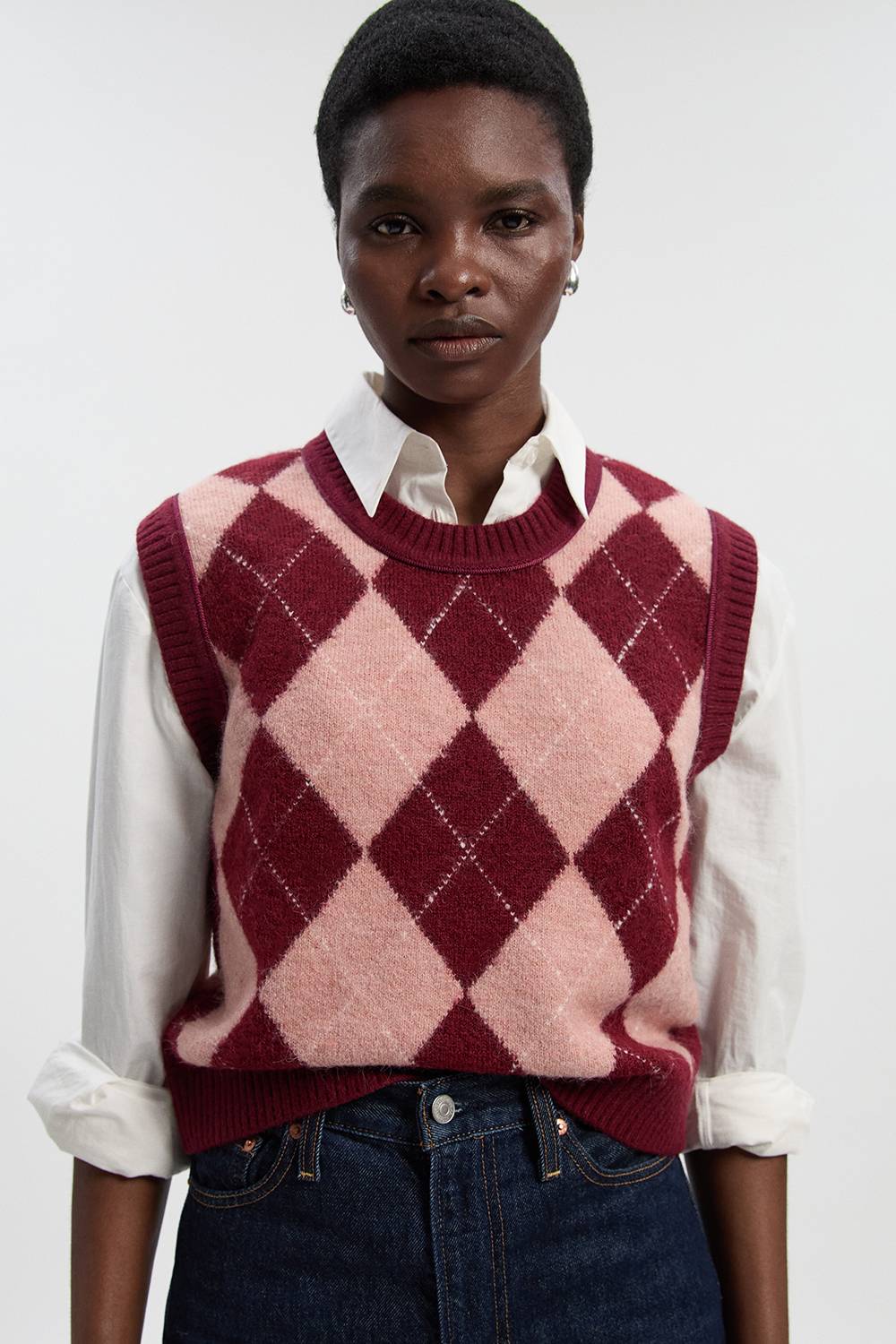 KarenMillen Débardeur Tricoté Mélange Alpaga Motif Argyle