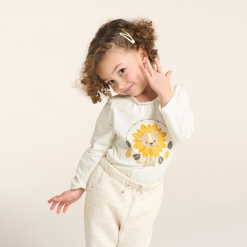 T-shirt lion brodé blanc bébé fille Blanc