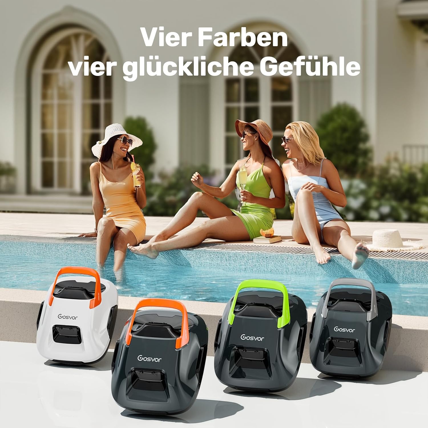 Poolroboter, Akku Poolsauger mit 90 Min. Reinigungszeit, Einfach zu Bedienen, Selbstparkfunktion, Poolsauger Bodensauger Ideal für 80 ㎡ Oberirdische Pools, Grau-Grün