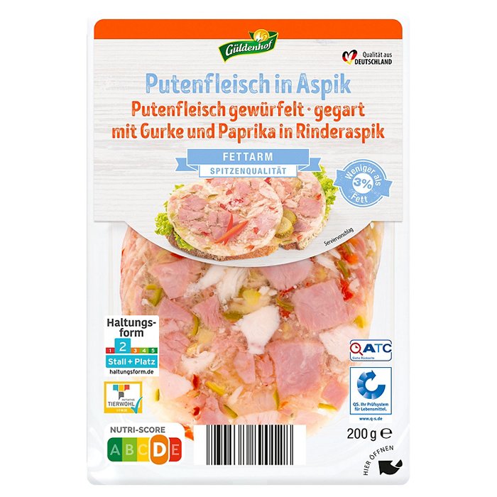 GÜLDENHOF Aspik-Aufschitt 200 g, Putenfleisch mit Paprika und Gurke