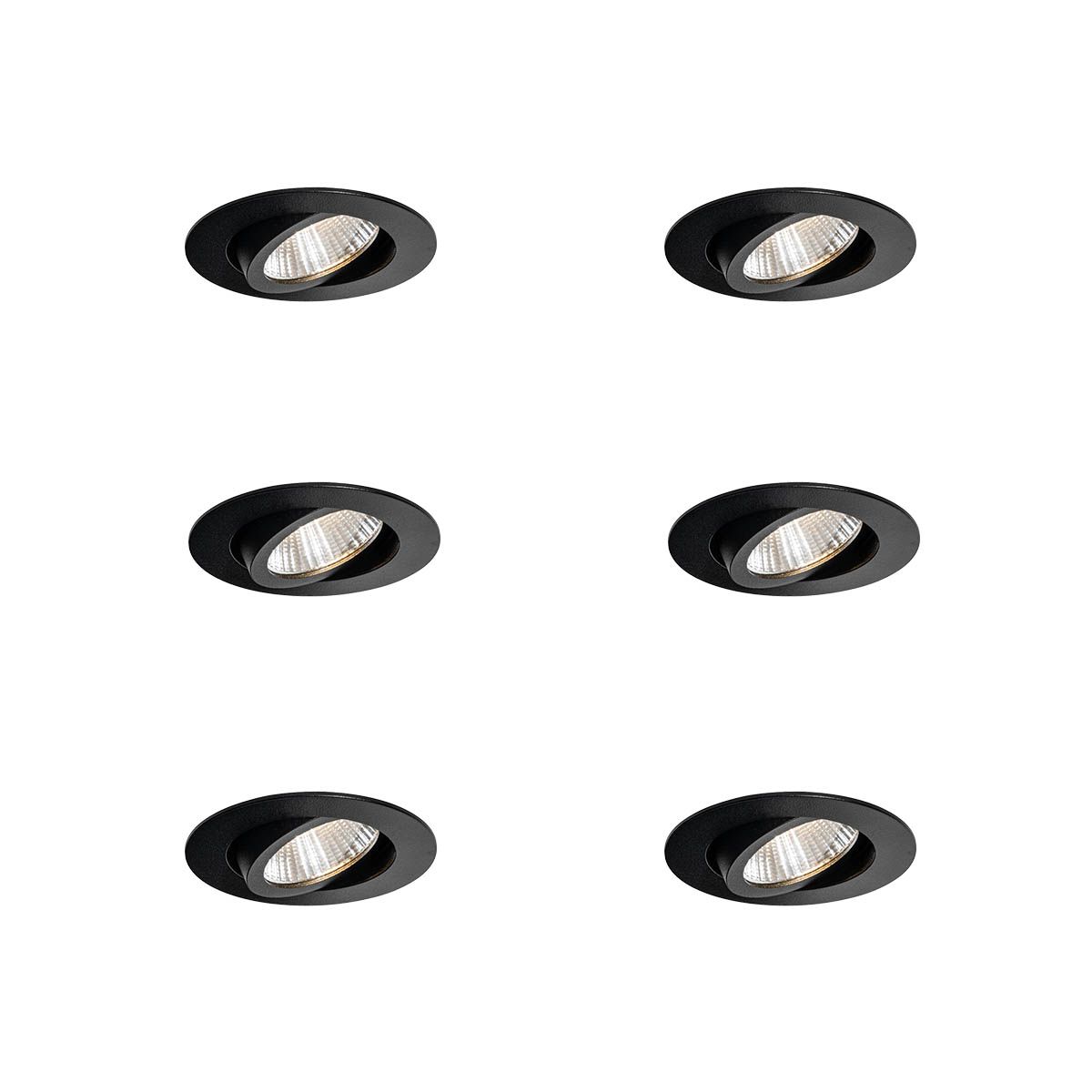 Set van 6 inbouwspots zwart 6,8cm incl. LED 750 lm dimbaar IP65 - Gaius