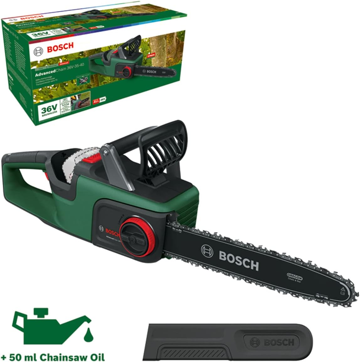 Bosch Akku-Kettensäge AdvancedChain 36V-35-40 & Bosch Akku-Heckenschere AdvancedHedgeCut 36V-65-28