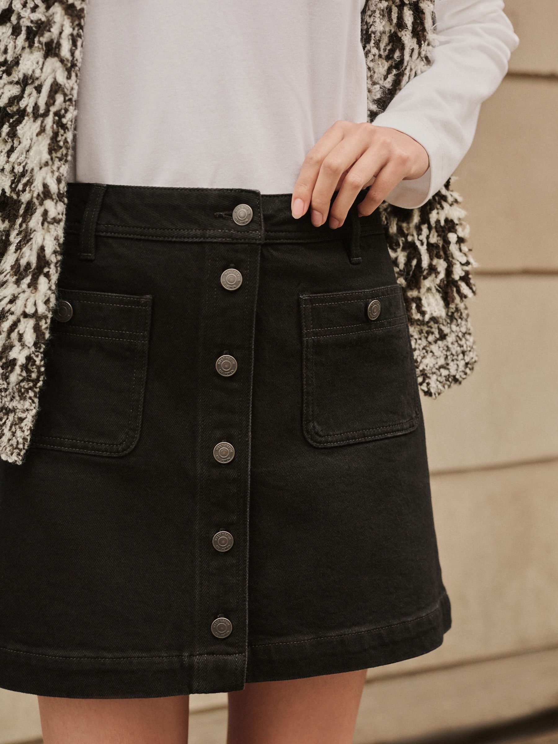 Zwart - Denim Patch Pocket Mini Skirt