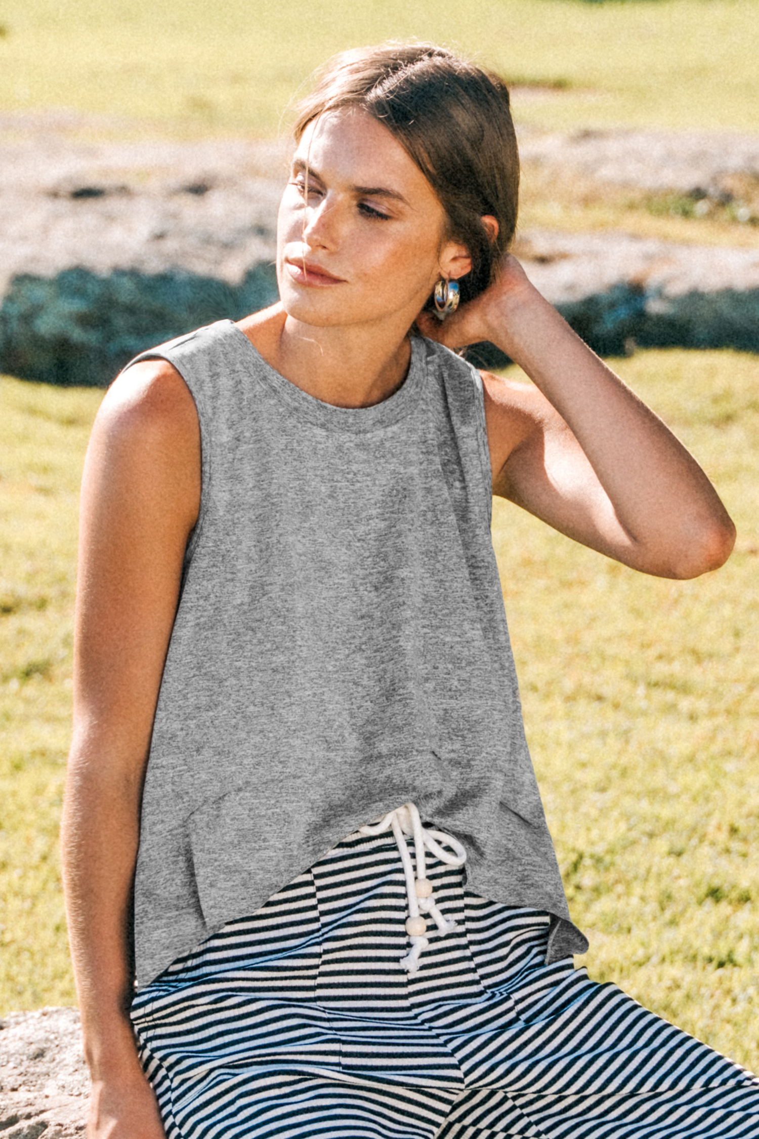 Débardeur asymétrique en jersey gris à col rond