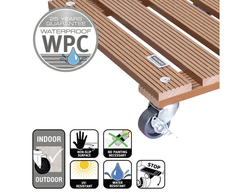 Plantenwagen WPC 29x29 cm max. draagvermogen 80 kg bruin
