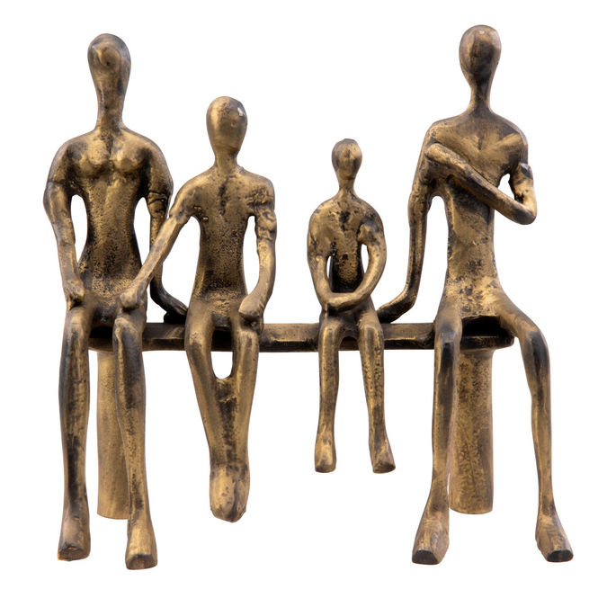 Familie auf Bank sitzend - Metall - gold - ca. 21,5 x 11 x 24 cm