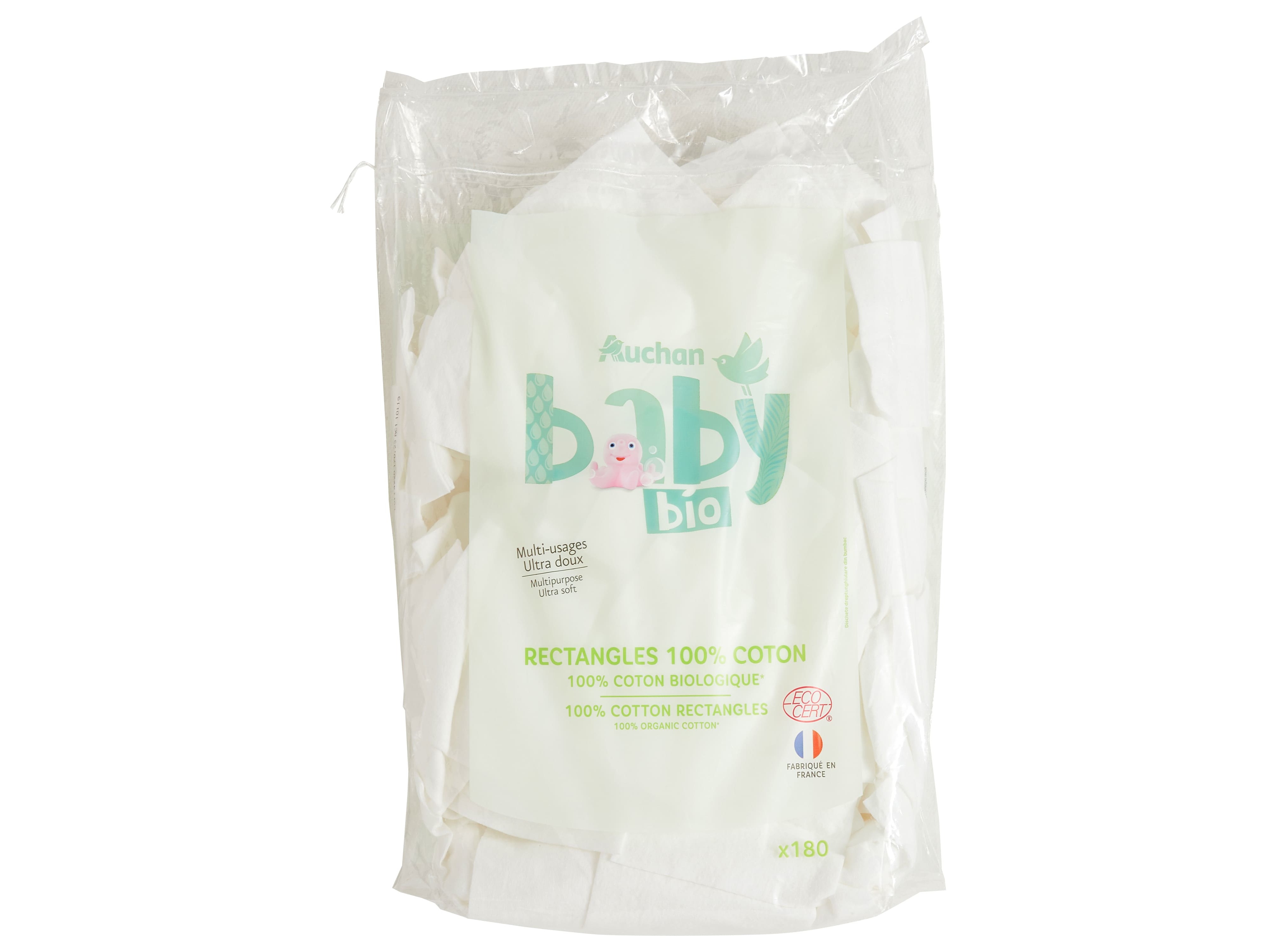RETÂNGULOS AUCHAN BABY BIO 100% ALGODÃO 180UN
