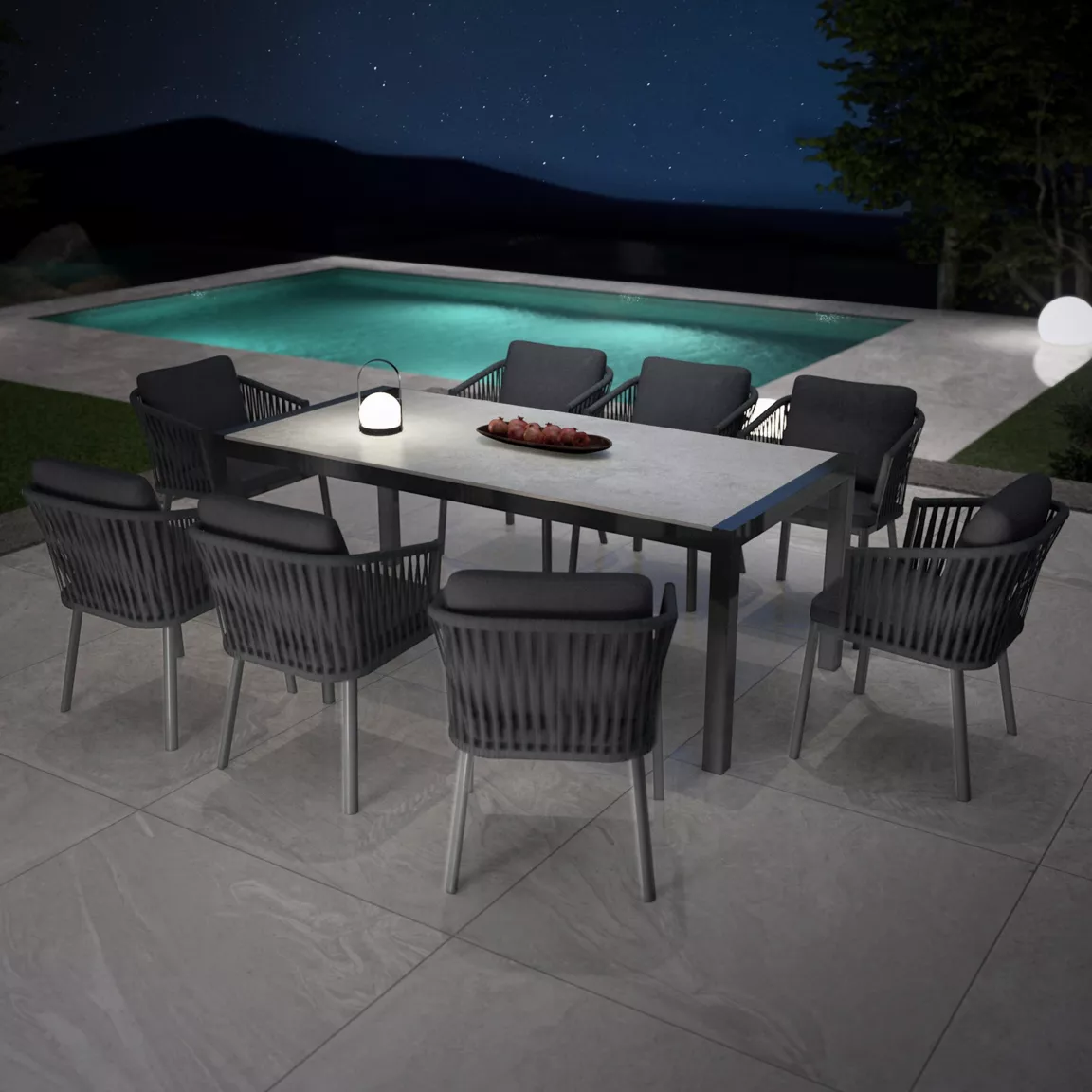 Table de jardin en aluminium et céramique 8 places (180 x 90 cm) Modena Gris clair