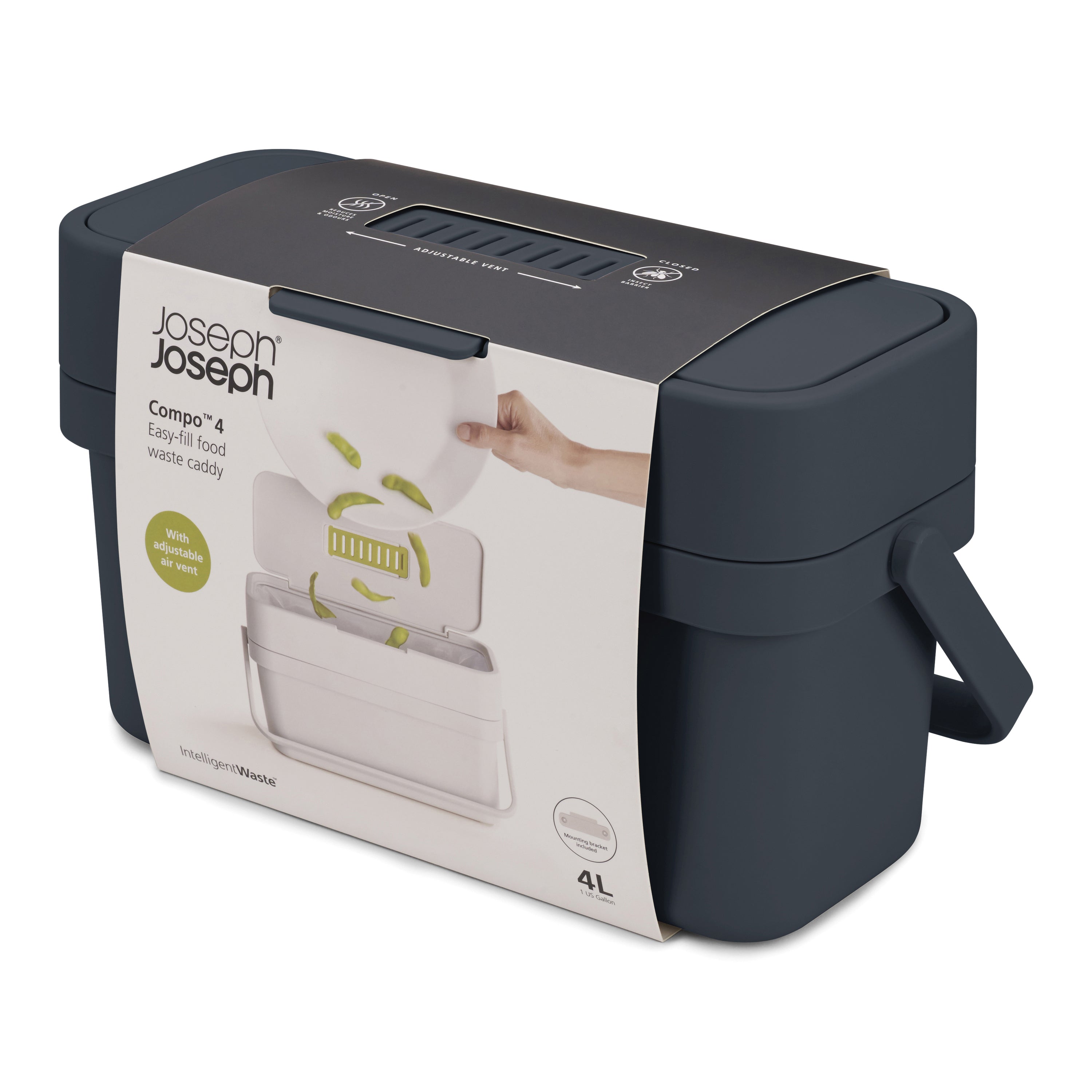 Joseph Joseph Compo GFT Afvalemmer 4 Liter - Donkergrijs