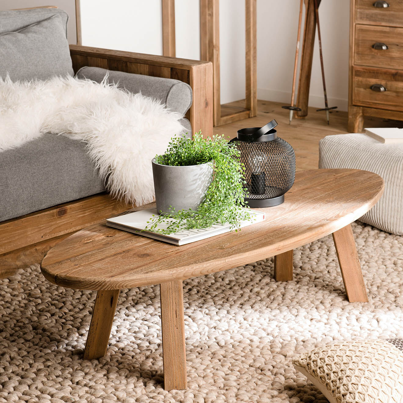 Macabane Table basse ovale Sandy bois naturel  - 139x60x35.5 cm