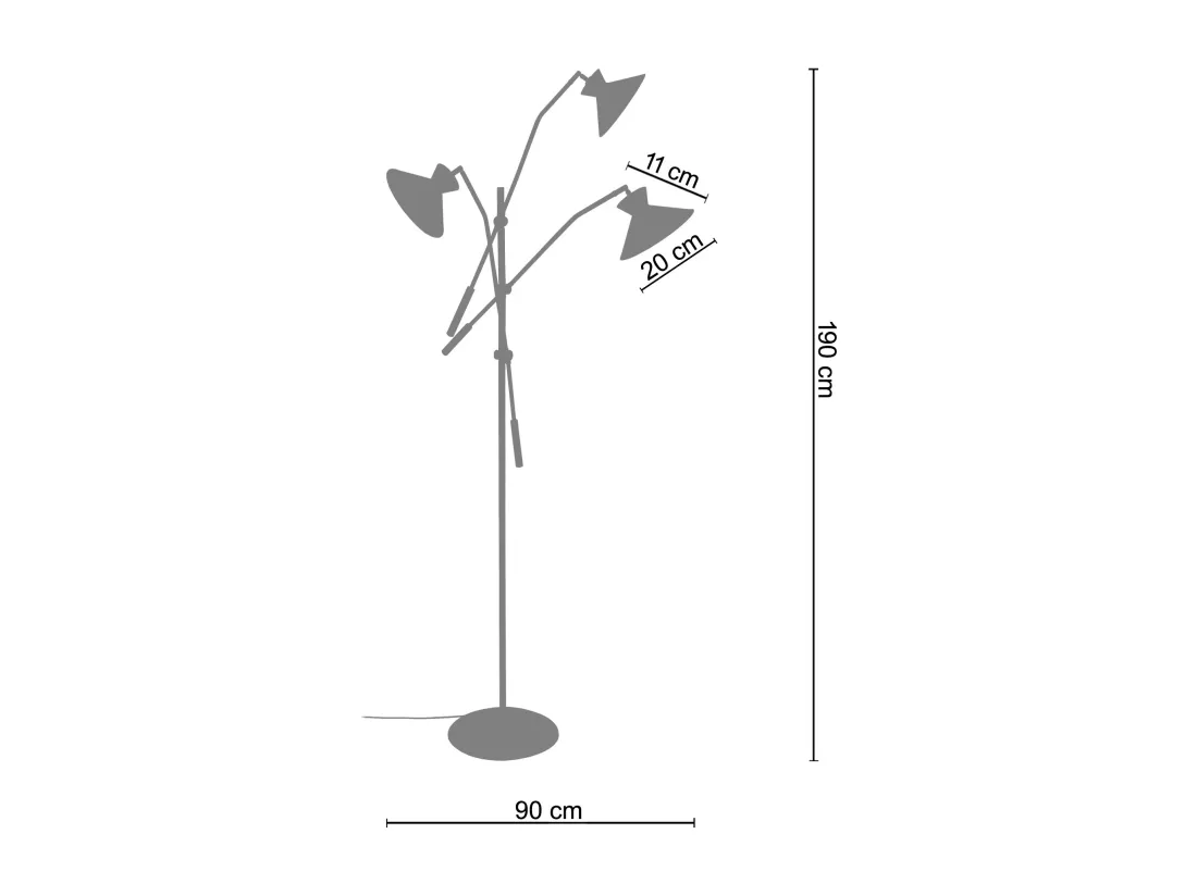 Lampadaire articulé métal noir 190 cm.