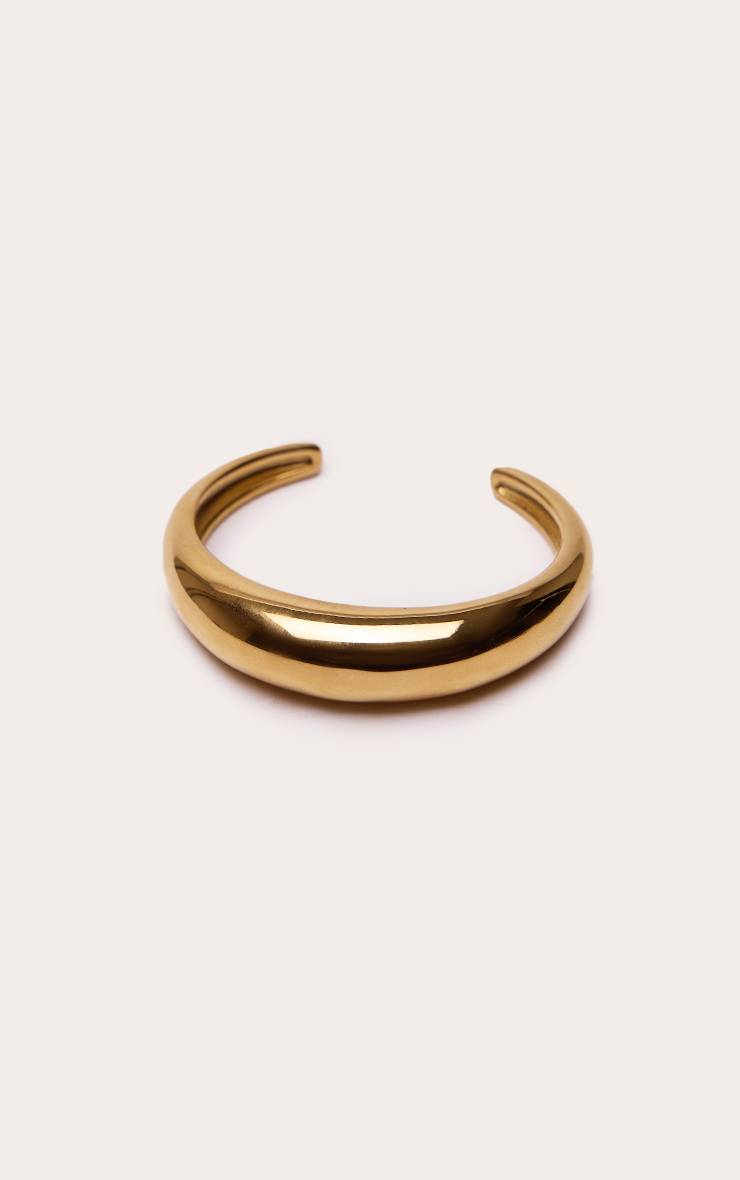 Doré Bracelet Manchette Incurvé Lisse En Acier Inoxydable