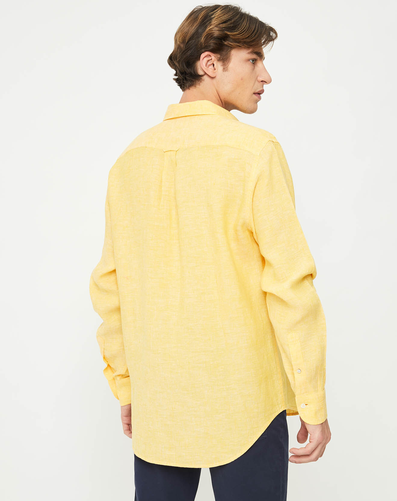 Gant Chemise droite 100% Lin chiné jaune