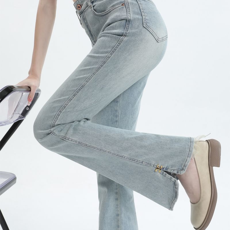 Denimot - High Rise Washed Slit Bootcut Jeans (diverse designs)