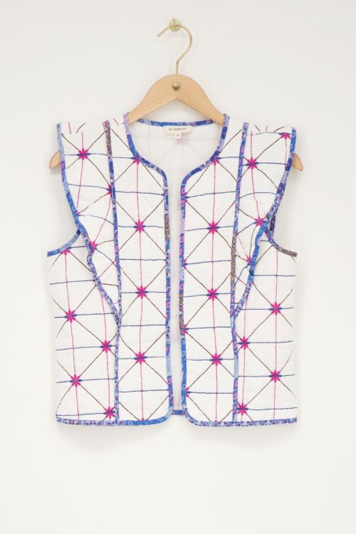 Wit gilet met blauw en roze embroidery