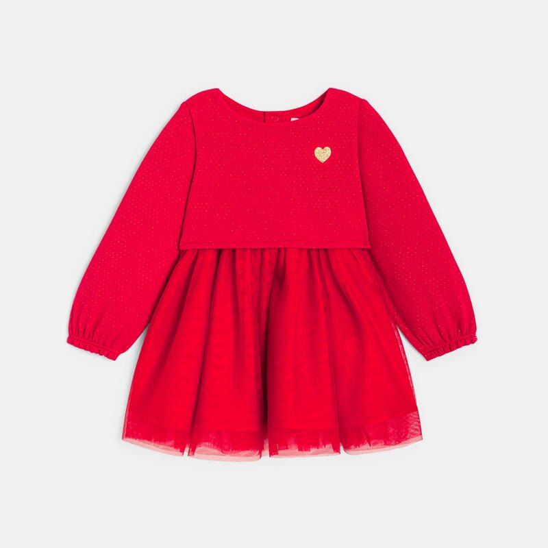 Robe de fête bi-matière rouge bébé fille Rouge