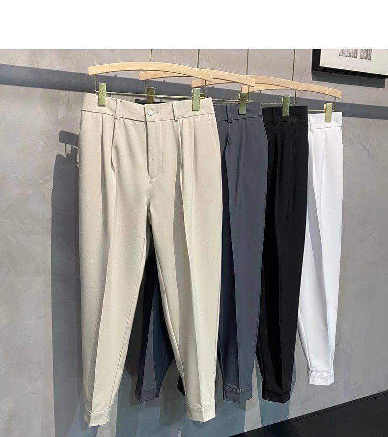 Nataro - Mid Rise Plain Cropped Straight Leg Dress Pants